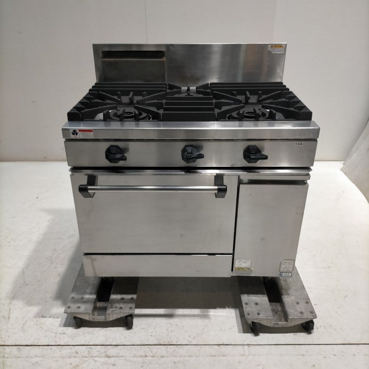 ■中古品 タニコー3口ガスレンジ オーブン付き 都市ガス TSGR-0921A W900xD750ｘH860(BG1060)mm 動作問題なし■ タニコー 3口ガスレンジ TSGR-0921 | 無限堂厨房ネットショップ