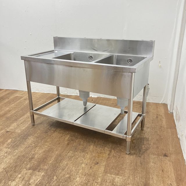 ☆地域限定送料無料☆二槽シンク　水切付　幅1280 ステンレス　業務用 左水切り付き2槽シンク 1200*600*800 | 無限堂厨房ネットショップ