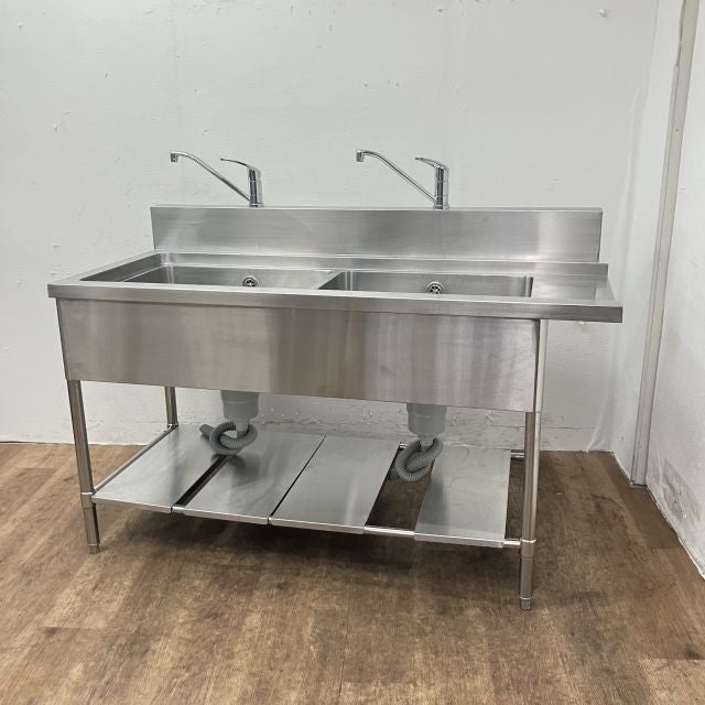 ☆地域限定送料無料☆ソイルド ニ槽　シンク　幅1300 ステンレス　業務用 右ソイルド2槽シンク 1525*700*850 | 無限堂厨房ネットショップ